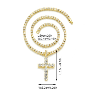 Iced out gold cross pendant with tennis chain and sparkling rhinestones for men
