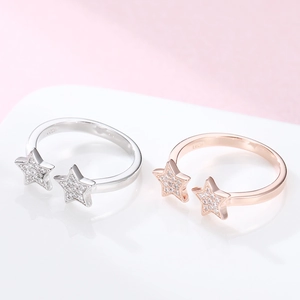 Bagues étoiles en argent sterling S925 argent et or rose avec cristaux scintillants