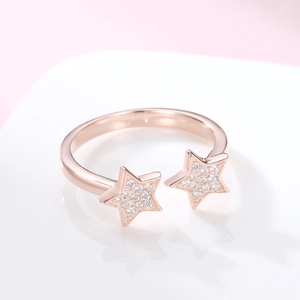 Bague étoile ajustable en argent S925 doré rose avec zircons scintillants
