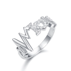 Bague MOM en argent 925 avec motif électrocardiogramme et cristaux scintillants