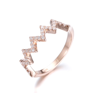 Classic S925 sterling silver heartbeat ring with rose gold finish and pave crystals