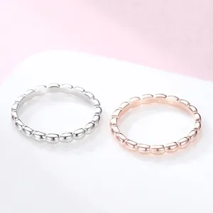 S925 Sterling Silver Solid Bead Bubble Ring For Women Minimalist Stackable Finger Ring White Gold Rose Gold Plated Jewelry