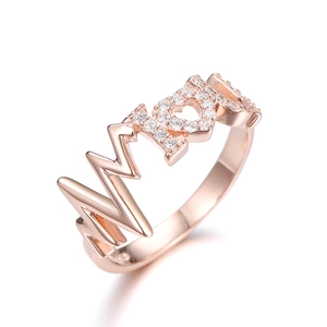 Bague MOM en argent sterling 925 or rose avec cœur serti de pierres de zircon