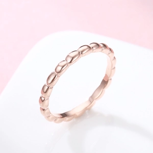 Polished rose gold beaded S925 sterling silver ring with minimalist pearl chain design