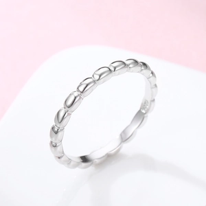 Elegant S925 sterling silver beaded minimalist ring with high-polished water ripple finish