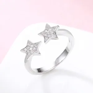 Bague Ouverte Étoile en Argent Sterling 925 Minimaliste pour Femme Strass Scintillant Bague Réglable Bijoux de Mode Cadeau