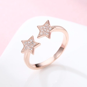Bague réglable en argent 925 avec étoile en cristal étincelante et finition or rose