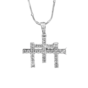 Collier hip hop avec pendentif triple croix serti de zircons cubiques en argent