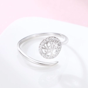 Anello albero della vita in argento S925 con zirconi brillanti e design regolabile