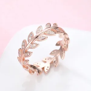 925 Sterling Silver Laurel Leaf Rhinestone Open Ring Elegant Olive Branch Leaf Adjustable Finger Ring Fashion Jewelry For Women