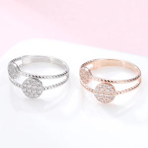 Bagues doubles en argent sterling S925 avec zircon rond en argent et or rose poli