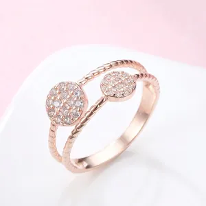 Bague Double Couche Élégante en Argent Sterling 925 pour Femme Pavé Strass Géométrique Circulaire Texture Corde Bijoux Mode Cadeau