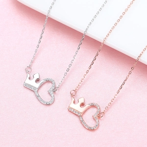 925 silver interlocking heart and crown necklace set in silver and rose gold finishes