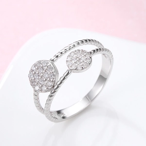 Bague double couche en argent sterling S925 poli avec disques pavés de zircons cubiques