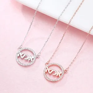 Collier S925 Argent Sterling Hébreu Mama Mère Pendentif Rond Strass Or Rose Or Blanc Chaîne Pour Femme Bijoux Cadeau