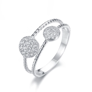 Bague double couche en argent S925 avec disques ronds pavés et texture torsadée