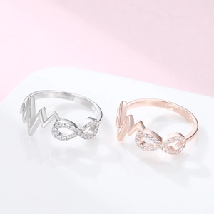 925 silver infinity heart rate rings in silver and rose gold with pavé cubic zirconia