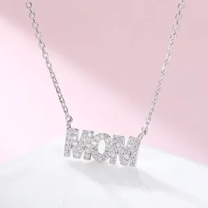 Collana con Ciondolo a Lettera MOM in Argento Sterling 925 Pavé di Strass per Donna Regalo di Compleanno Gioielli Eleganti