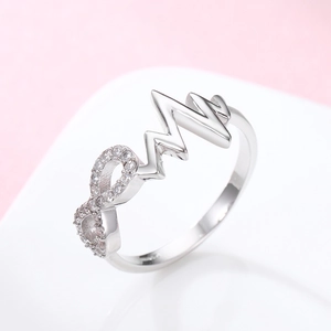 925 silver ring featuring sparkling infinity symbol and heartbeat line design