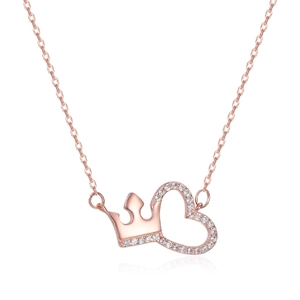 925 silver rose gold crown heart necklace with shimmering cubic zirconia stones