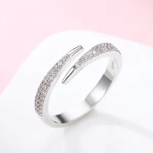 925 Sterling Silver Adjustable Open Ring For Women Minimalist Cross Crisscross Pave Rhinestone Finger Ring Korean Style Jewelry