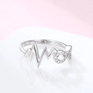 S925 sterling silver heart-beat and infinity ring with sparkling cubic zirconia stones