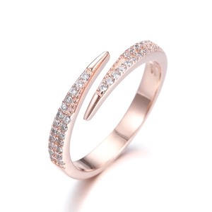 Elegant S925 sterling silver bypass open ring in rose gold with pave-set zircon accents