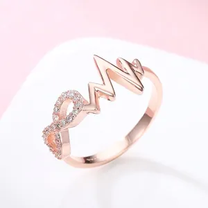 925 Sterling Silver Heartbeat Infinity Ring For Women Rhinestone Inlaid Heart Beat EKG Pulse Jewelry Elegant Wedding Anniversary Gift