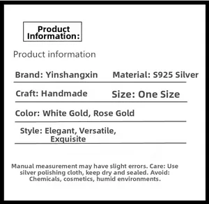 Specifications for S925 sterling silver heart bracelet including materials and care guide