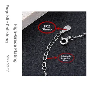 Macro view of S925 sterling silver necklace spring clasp and adjustable extender chain