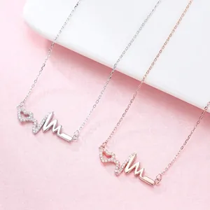 S925 Sterlingsilber Herz Herzschlag EKG Anhänger Halskette Für Damen Minimalistisch Strass Eingelegt Schlüsselbeinkette Schmuck