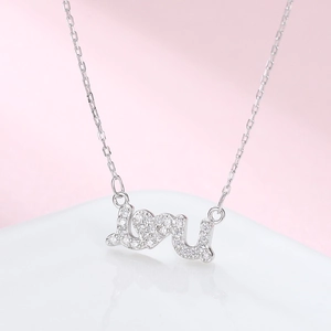 925 sterling silver Love You necklace with sparkling crystals and heart-shaped pendant
