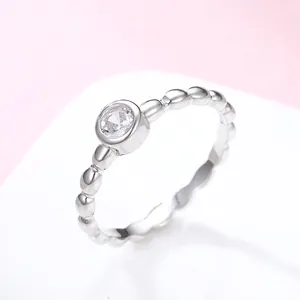 Bague en Argent Sterling 925 Bande Bulle Perles Rondes Zircon Serti Clos Bijoux Mode Simple Pour Femme Accessoire Quotidien