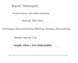 Detailed specifications of S925 sterling silver necklace with adjustable 40+5cm chain length