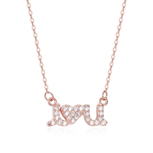 Elegant 925 sterling silver rose gold necklace featuring an I Love U zircon pendant