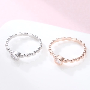 Bagues perlées en argent sterling S925 minimalistes en argent et or rose avec zircon