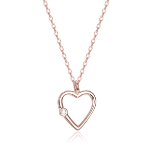 Minimalist S925 rose gold heart necklace with hollow design and a sparkling zircon stone