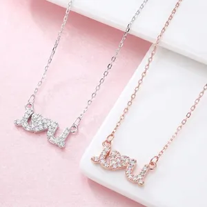 925 Sterling Silver I Love U Heart Pendant Necklace Pave Rhinestone Dainty Jewelry For Women Romantic Valentine Day Gift