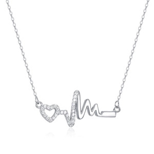 S925 Sterling Silber Herzschlag Halskette mit Herzanhänger und funkelnden Zirkonia