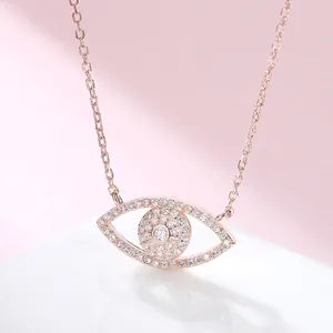 S925 Sterlingsilber Böser Blick Anhänger Halskette Glänzende Zirkonia Mikro Pave Geometrische Ankerkette Elegante Damen Schmuck