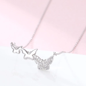 Elegant S925 sterling silver butterfly necklace featuring sparkling cubic zirconia pavé