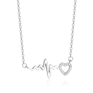 S925 sterling silver heartbeat necklace with sparkling zircon heart pendant on white back