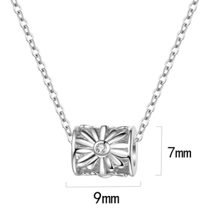 925 silver daisy cylinder necklace with sparkling zircon stone on minimalist O-chain