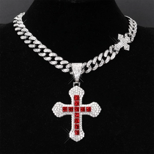 Hip Hop Iced Out Μενταγιόν Σταυρός Κολιέ Κράμα Ψευδαργύρου Στρας Αλυσίδα Κουβανέζικου Τύπου για Άνδρες Γυναίκες Κοσμήματα Πάρτι