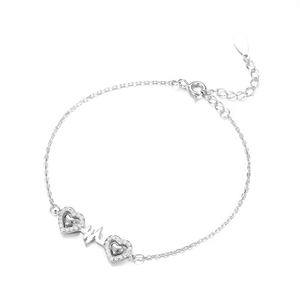 Minimalist S925 sterling silver bracelet with heartbeat symbol and sparkling cubic zirconia hearts