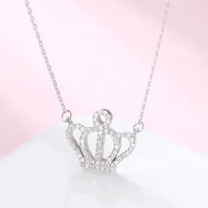 925 Sterlingsilber Krone Anhänger Halskette Für Damen Platinierte Einfache Strass Eingelegte Schlüsselbein Kette Schmuck Geschenk