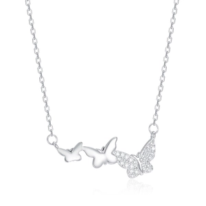 Minimalist S925 sterling silver butterfly necklace featuring pave-set cubic zirconia stones