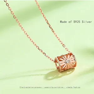 925 silver daisy barrel pendant necklace in rose gold finish with zircon inlay
