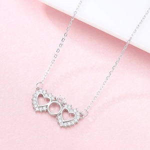 Elegant S925 sterling silver double heart pendant necklace with shimmering zircon stones