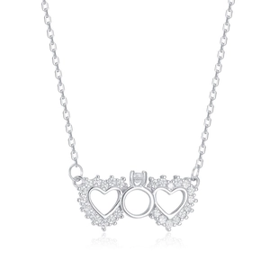 Elegant S925 sterling silver necklace with double heart pendant and pavé zircon settings
